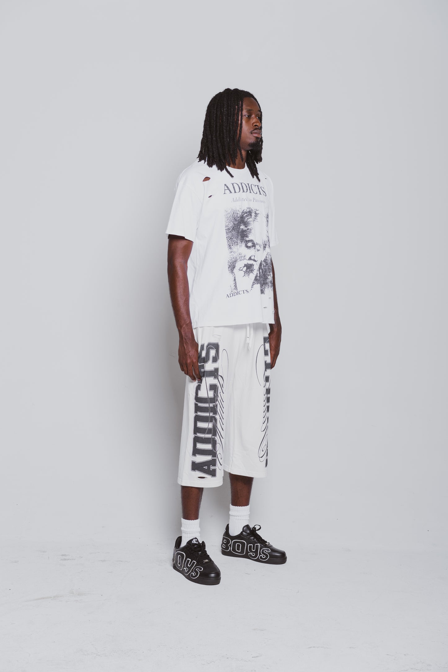 Varsity White and Black 3/4 Shorts