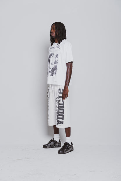 Varsity White and Black 3/4 Shorts