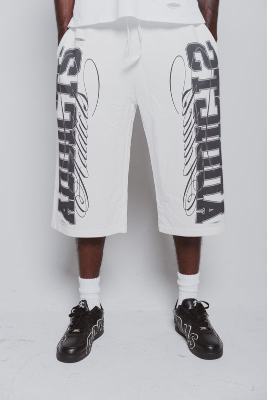 Varsity White and Black 3/4 Shorts