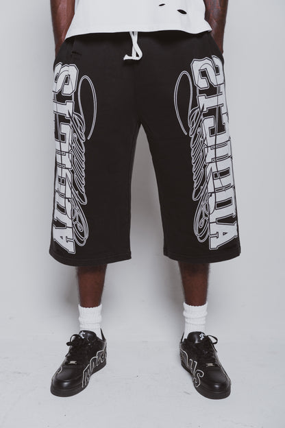 Varsity Black and white 3/4 Shorts