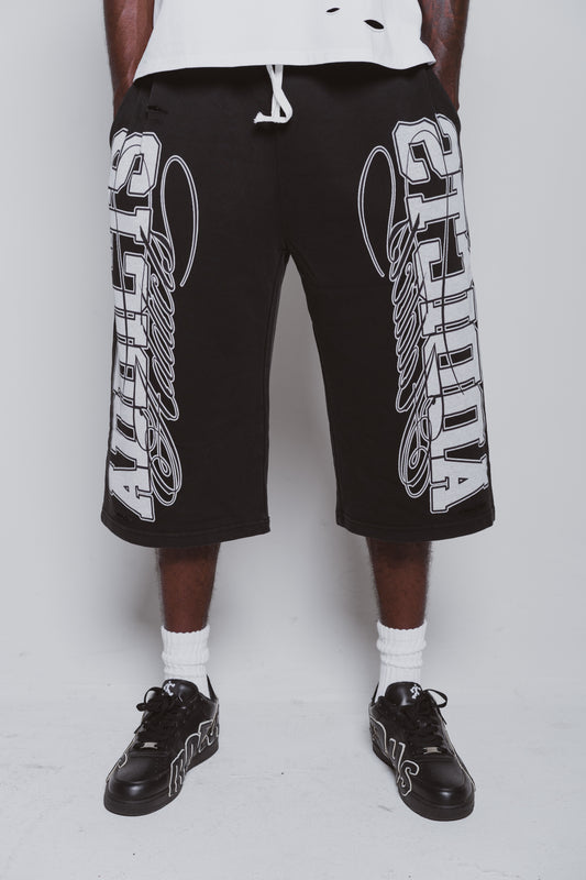 Varsity Black and white 3/4 Shorts