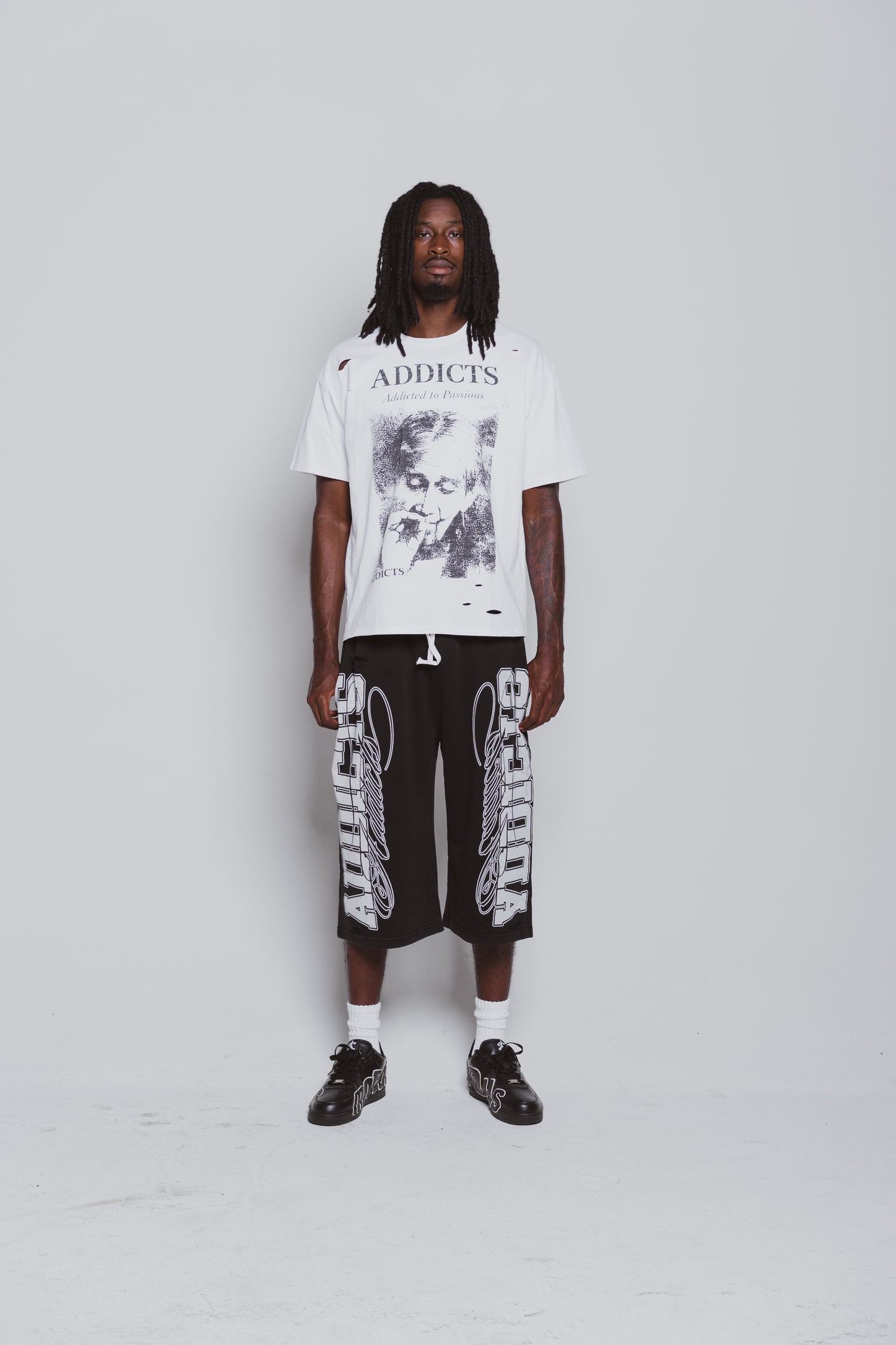 Varsity Black and white 3/4 Shorts