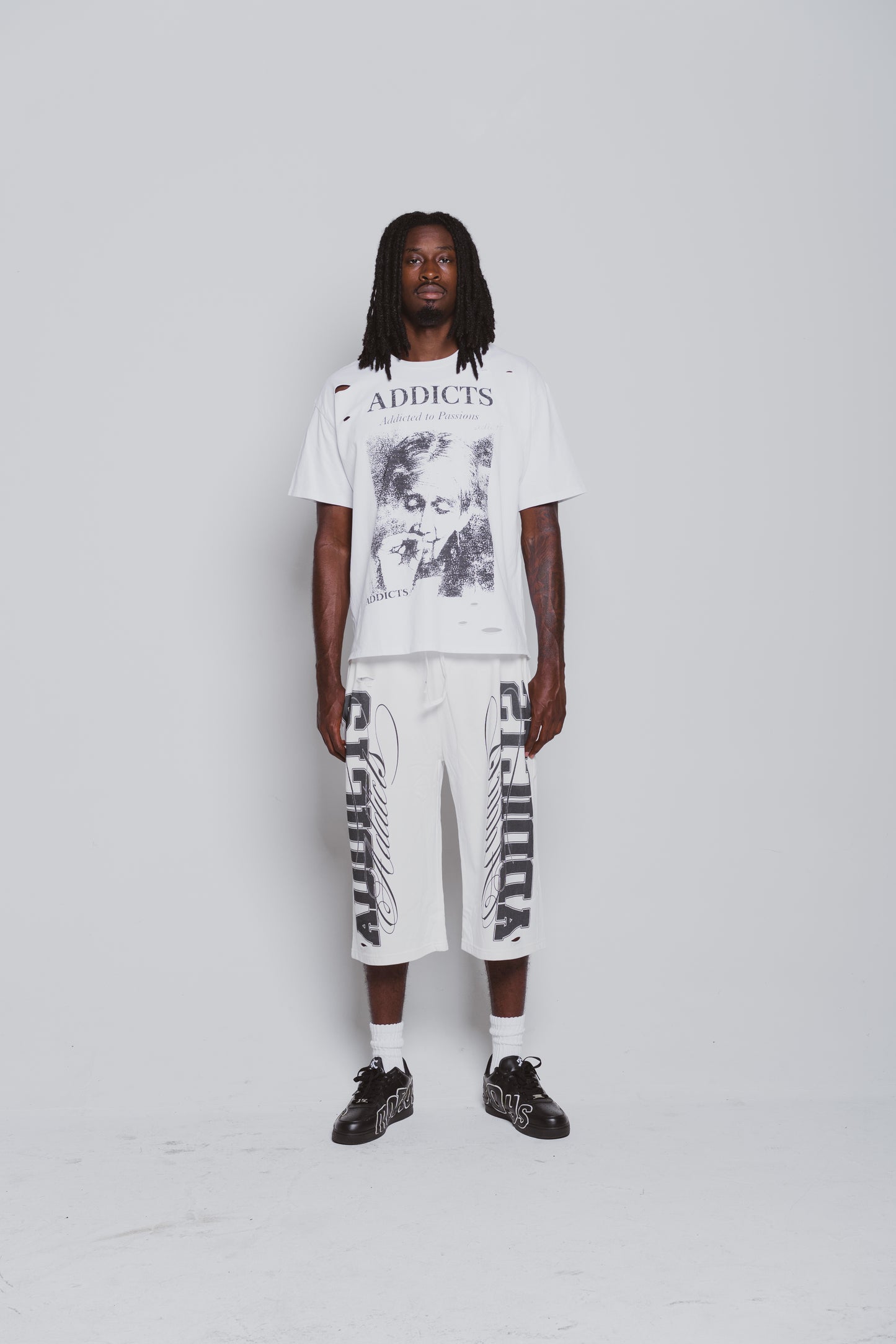Varsity White and Black 3/4 Shorts
